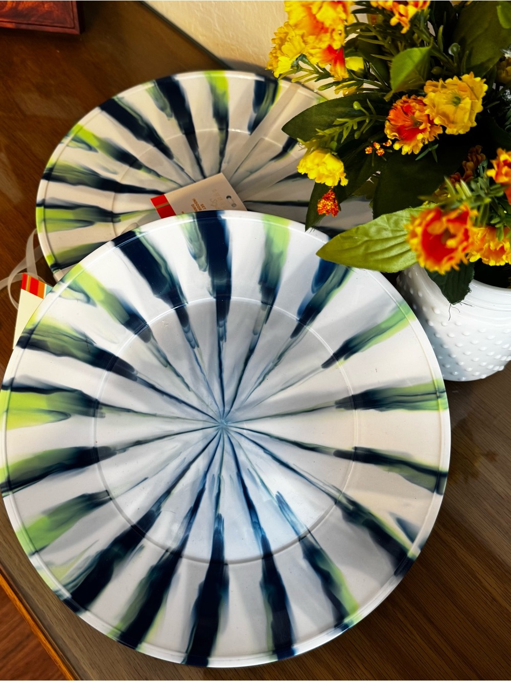 SUNGLOW STYLE Ink Stripe Melamine Dinner Plates (Set of 8) NEW